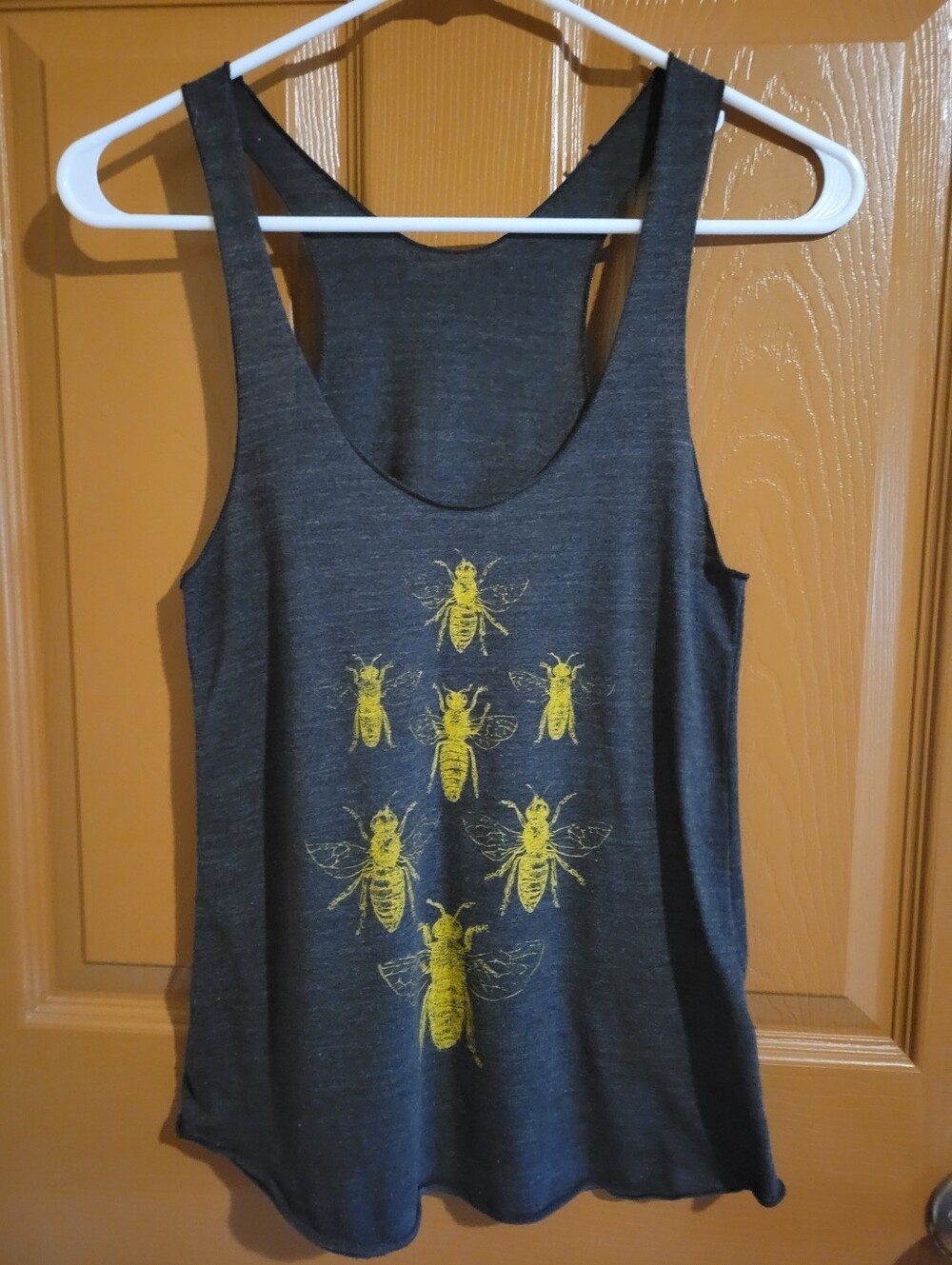 Bee Print Tank Top Charcoal Gray Small- Yellow Bee Design